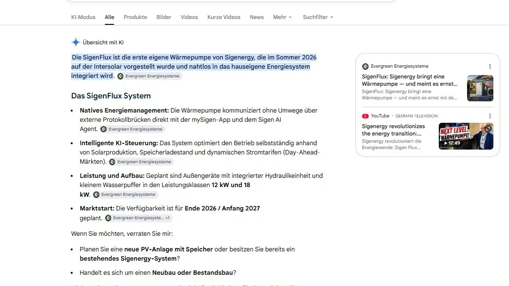 ein Screenshot zeigt Suchergebnisse